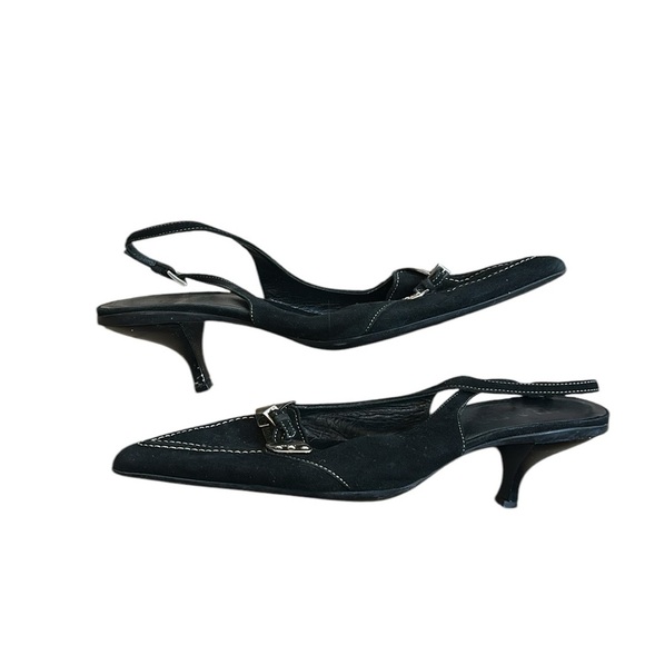 Vintage Prada Kitten Heels Black Suede Pointed Toe Authenticated 6.5 - Picture 5 of 7